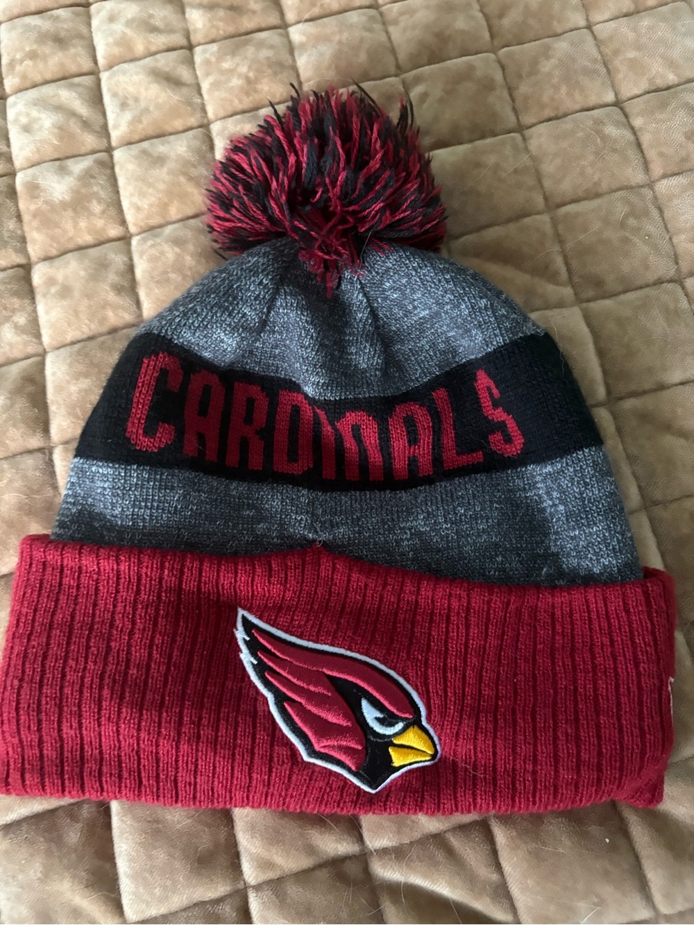 NFL Arizona Cardinals Red Gray Black Pom Beanie Hat